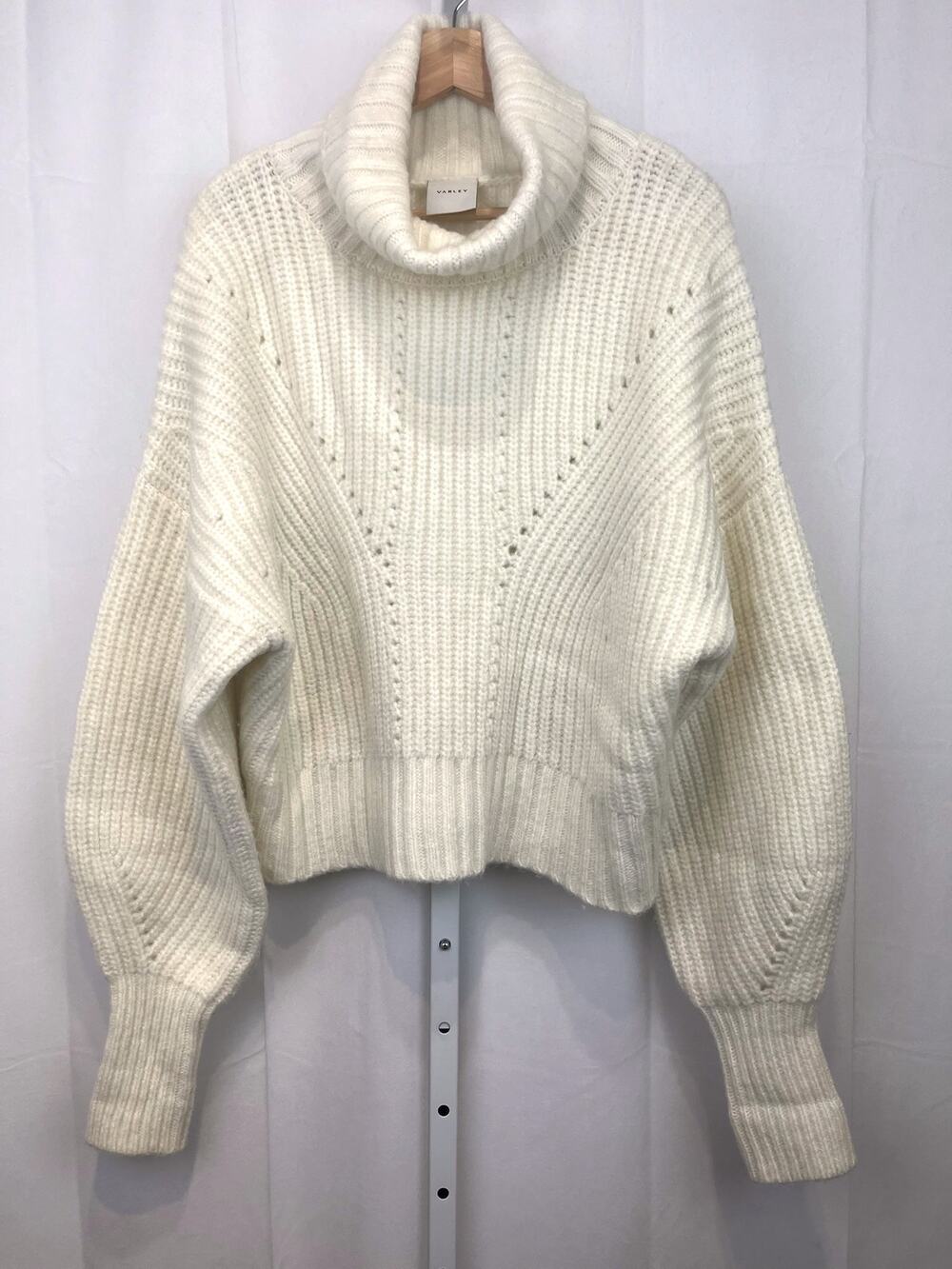 VARLEY Rogan Cropped Knit Sweater Turtleneck Wool Blend Off White Size L